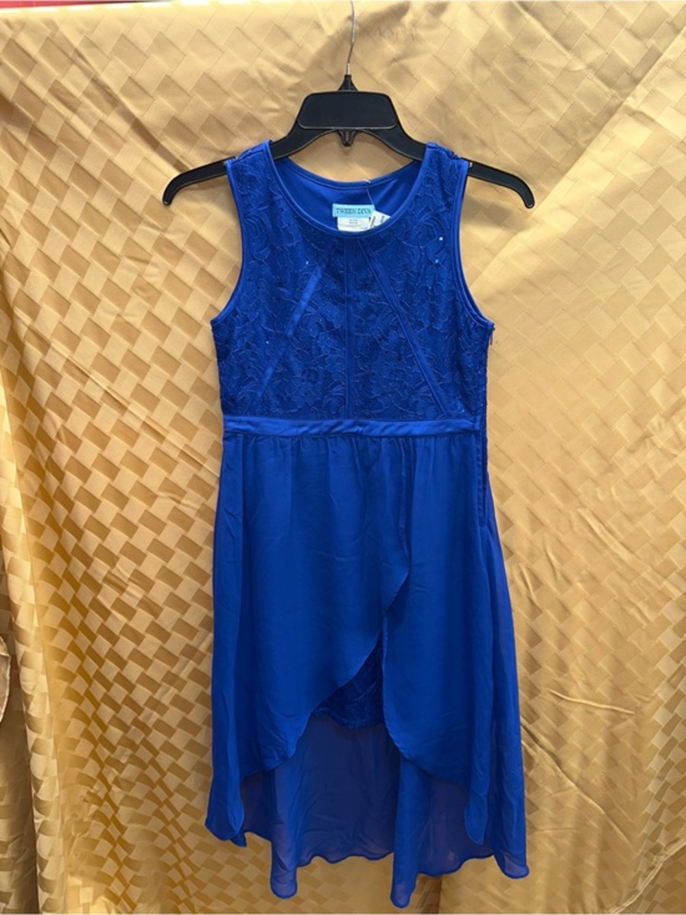 Tween Diva Girls Royal Blue Lace & Chiffon High-Low Dress
